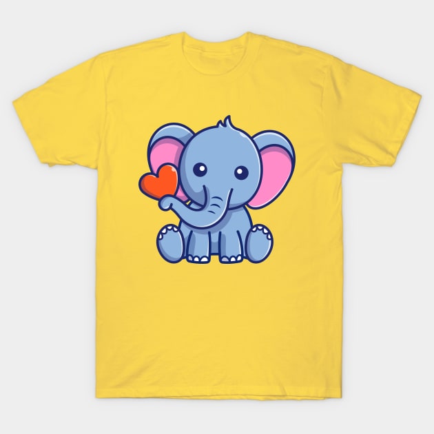 Cute Elephant Sitting With Love Cartoon T-Shirt by Catalyst Labs